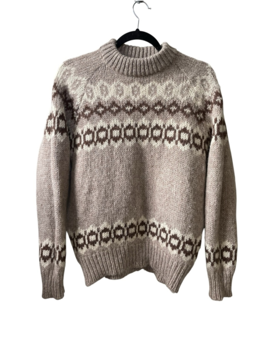 Icelandic Neutral Fair Isle Wool Crewneck Sweater - Beige/Brown